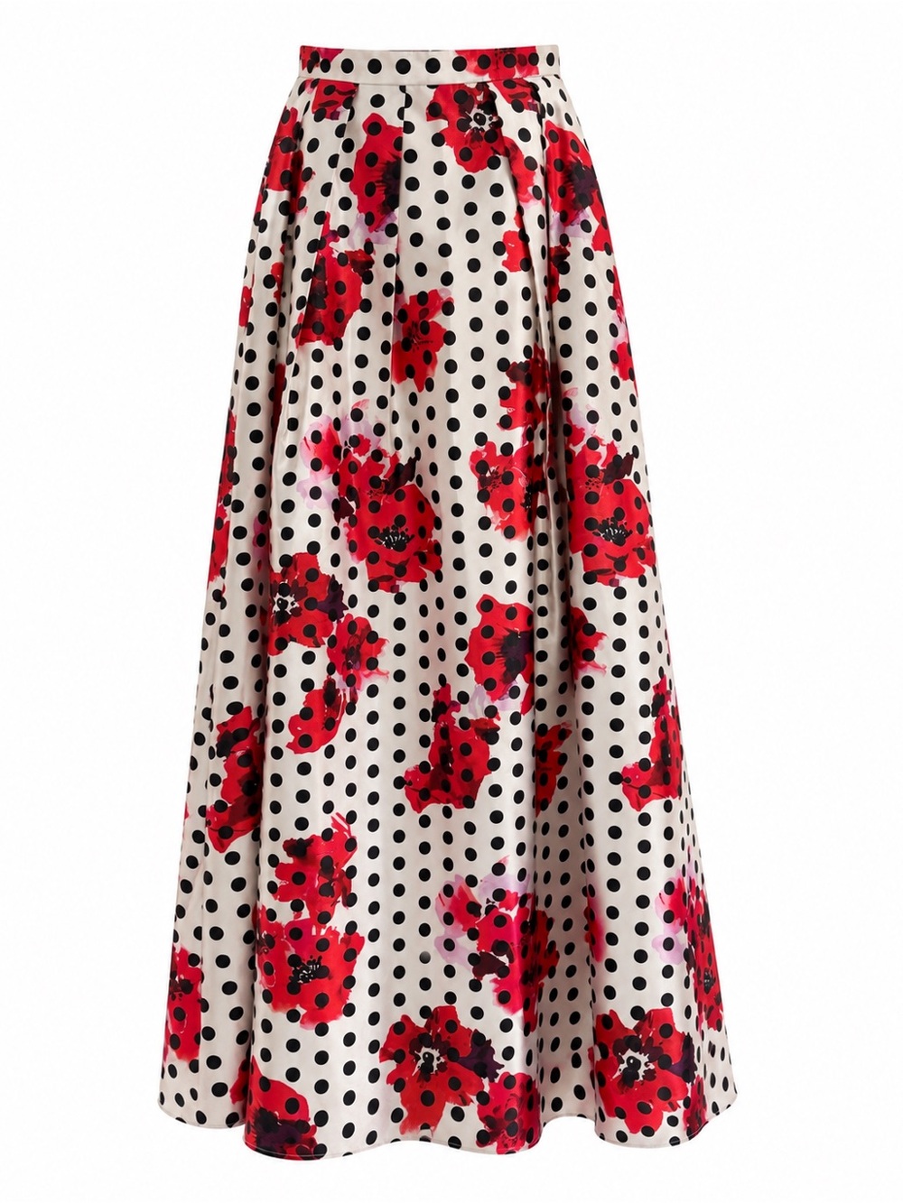 Aidan Mattox Floral Polka Dot Full Maxi Skirt Ivory Red Dark Brown Size 8